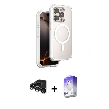 MARSİLYAN™- iPhone 15 Pro Max Kılıf Zirve Klasik Prime - Siyah Bilvis 5in1 3D Magic Cam Ekran Koruyucu + Raze Metal Kamera Lens - GS