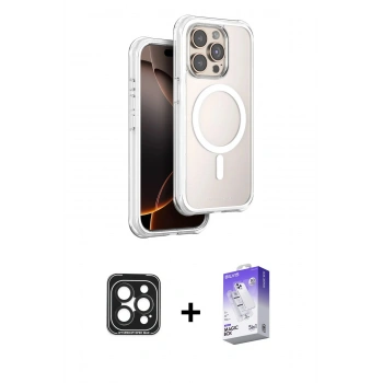 MARSİLYAN™- iPhone 15 Pro Max Kılıf Zirve Klasik Prime - Siyah Bilvis 5in1 3D Magic Cam Ekran Koruyucu + PVD Metal Kamera Lens - SH