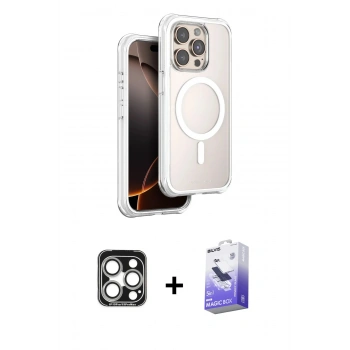 MARSİLYAN™- iPhone 15 Pro Max Kılıf Zirve Klasik Prime - Siyah Bilvis 5in1 5D Magic Hayalet Cam Ekran Koruyucu + PVD Metal Kamera Lens - GS
