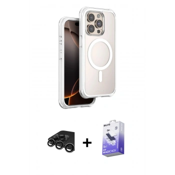 MARSİLYAN™- iPhone 15 Pro Max Kılıf Zirve Klasik Prime - Siyah Bilvis 5in1 5D Magic Hayalet Cam Ekran Koruyucu + Raze Metal Kamera Lens - TMGI