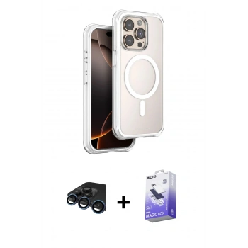 MARSİLYAN™- iPhone 15 Pro Max Kılıf Zirve Klasik Prime - Siyah Bilvis 5in1 5D Magic Hayalet Cam Ekran Koruyucu + Raze Metal Kamera Lens - LT