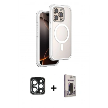 MARSİLYAN™- iPhone 15 Pro Max Kılıf Zirve Klasik Prime - Siyah Bilvis Hayalet Cam Ekran Koruyucu + PVD Metal Kamera Lens - LT