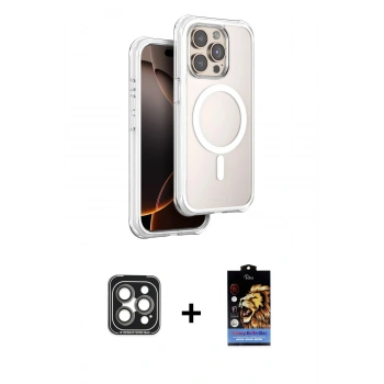 MARSİLYAN™- iPhone 15 Pro Max Kılıf Zirve Klasik Prime - Siyah Buffer Hayalet Cam Ekran Koruyucu + PVD Metal Kamera Lens - GI