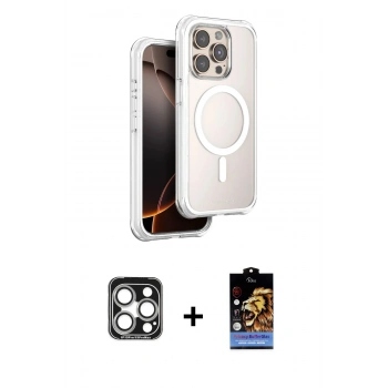 MARSİLYAN™- iPhone 15 Pro Max Kılıf Zirve Klasik Prime - Siyah Buffer Hayalet Cam Ekran Koruyucu + PVD Metal Kamera Lens - GS