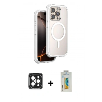 MARSİLYAN™- iPhone 15 Pro Max Kılıf Zirve Klasik Prime - Siyah Polymer Nano Ekran Koruyucu + PVD Metal Kamera Lens - SH