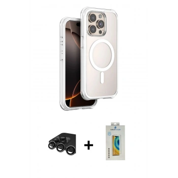 MARSİLYAN™- iPhone 15 Pro Max Kılıf Zirve Klasik Prime - Siyah Polymer Nano Ekran Koruyucu + Raze Metal Kamera Lens - TMGI