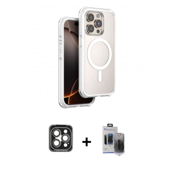 MARSİLYAN™- iPhone 15 Pro Max Kılıf Zirve Klasik Prime - Siyah Vanessa Magic Hayalet Cam + PVD Metal Kamera Lens - GI
