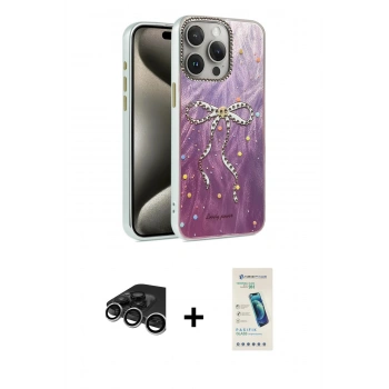 MARSİLYAN™- iPhone 15 Pro Max Kılıf Zirve Modern Prime - Şeffaf Pasifik Cam Ekran Koruyucu + Raze Metal Kamera Lens - GS