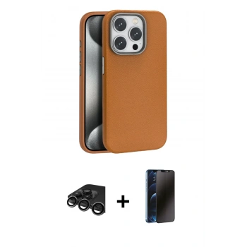 MARSİLYAN™- iPhone 15 Pro Max Kılıf Zirve Modern Prime - Siyah 3D Antistatik Hayalet Cam Ekran Koruyucu + Raze Metal Kamera Lens - TMGI