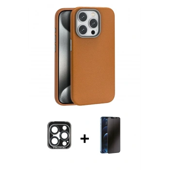 MARSİLYAN™- iPhone 15 Pro Max Kılıf Zirve Modern Prime - Siyah 3D Antistatik Hayalet Cam Ekran Koruyucu + PVD Metal Kamera Lens - LT