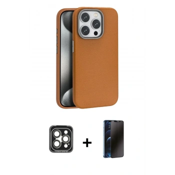 MARSİLYAN™- iPhone 15 Pro Max Kılıf Zirve Modern Prime - Siyah 3D Antistatik Hayalet Cam Ekran Koruyucu + PVD Metal Kamera Lens - GI