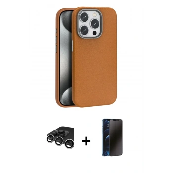 MARSİLYAN™- iPhone 15 Pro Max Kılıf Zirve Modern Prime - Siyah 3D Antistatik Hayalet Cam Ekran Koruyucu + Raze Metal Kamera Lens - GS