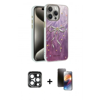 MARSİLYAN™- iPhone 15 Pro Max Kılıf Zirve Modern Prime - Siyah 3D Antistatik Mat Seramik Nano Ekran Koruyucu + PVD Metal Kamera Lens - LT