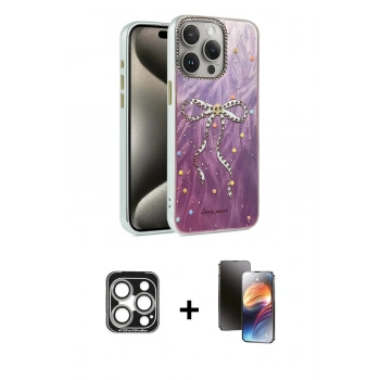MARSİLYAN™- iPhone 15 Pro Max Kılıf Zirve Modern Prime - Siyah 3D Antistatik Mat Seramik Nano Ekran Koruyucu + PVD Metal Kamera Lens - GS