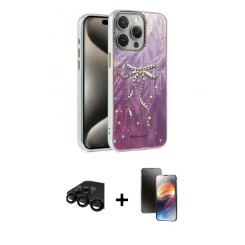 MARSİLYAN™- iPhone 15 Pro Max Kılıf Zirve Modern Prime - Siyah 3D Antistatik Mat Seramik Nano Ekran Koruyucu + Raze Metal Kamera Lens - SH