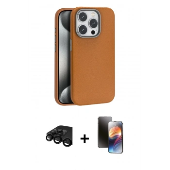 MARSİLYAN™- iPhone 15 Pro Max Kılıf Zirve Modern Prime - Siyah 3D Antistatik Mat Seramik Nano Ekran Koruyucu + Raze Metal Kamera Lens - SH