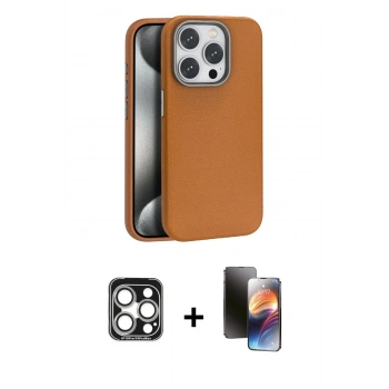 MARSİLYAN™- iPhone 15 Pro Max Kılıf Zirve Modern Prime - Siyah 3D Antistatik Mat Seramik Nano Ekran Koruyucu + PVD Metal Kamera Lens - GS