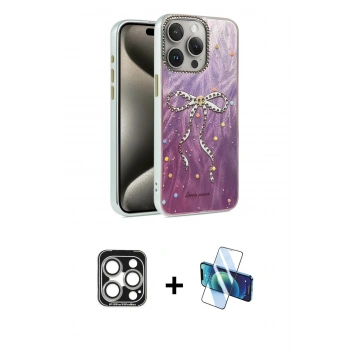 MARSİLYAN™- iPhone 15 Pro Max Kılıf Zirve Modern Prime - Siyah 3D Antistatik Seramik Nano Ekran Koruyucu + PVD Metal Kamera Lens - GS