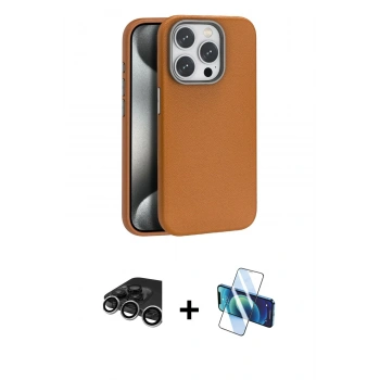 MARSİLYAN™- iPhone 15 Pro Max Kılıf Zirve Modern Prime - Siyah 3D Antistatik Seramik Nano Ekran Koruyucu + Raze Metal Kamera Lens - GS