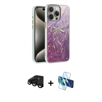 MARSİLYAN™- iPhone 15 Pro Max Kılıf Zirve Modern Prime - Siyah 3D Antistatik Seramik Nano Ekran Koruyucu + Raze Metal Kamera Lens - SH