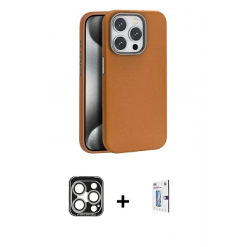 MARSİLYAN™- iPhone 15 Pro Max Kılıf Zirve Modern Prime - Siyah Bilvis 0.18mm Plus Cam Ekran Koruyucu + PVD Metal Kamera Lens - GS
