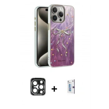 MARSİLYAN™- iPhone 15 Pro Max Kılıf Zirve Modern Prime - Siyah Bilvis 0.18mm Plus Cam Ekran Koruyucu + PVD Metal Kamera Lens - LT