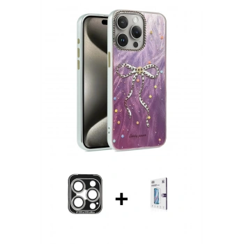 MARSİLYAN™- iPhone 15 Pro Max Kılıf Zirve Modern Prime - Siyah Bilvis 0.18mm Plus Cam Ekran Koruyucu + PVD Metal Kamera Lens - GS