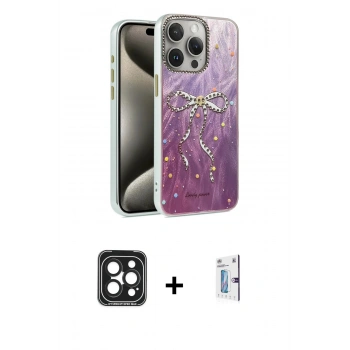 MARSİLYAN™- iPhone 15 Pro Max Kılıf Zirve Modern Prime - Siyah Bilvis 0.18mm Plus Cam Ekran Koruyucu + PVD Metal Kamera Lens - SH