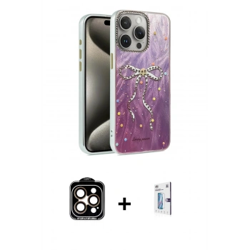 MARSİLYAN™- iPhone 15 Pro Max Kılıf Zirve Modern Prime - Siyah Bilvis 0.18mm Plus Cam Ekran Koruyucu + PVD Metal Kamera Lens - TU