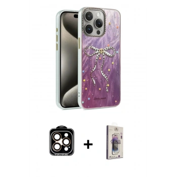 MARSİLYAN™- iPhone 15 Pro Max Kılıf Zirve Modern Prime - Siyah Bilvis 3D Cam Ekran Koruyucu + PVD Metal Kamera Lens - TU