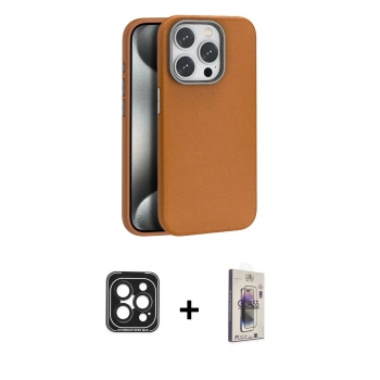 MARSİLYAN™- iPhone 15 Pro Max Kılıf Zirve Modern Prime - Siyah Bilvis 3D Cam Ekran Koruyucu + PVD Metal Kamera Lens - SH