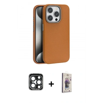 MARSİLYAN™- iPhone 15 Pro Max Kılıf Zirve Modern Prime - Siyah Bilvis 3D Cam Ekran Koruyucu + PVD Metal Kamera Lens - LT