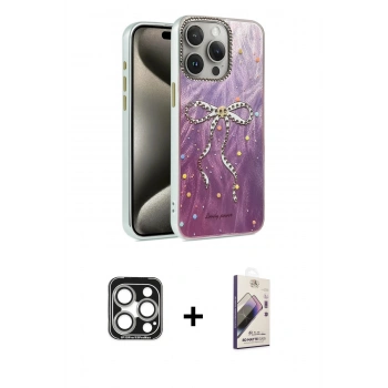 MARSİLYAN™- iPhone 15 Pro Max Kılıf Zirve Modern Prime - Siyah Bilvis 3D Mat Cam Ekran Koruyucu + PVD Metal Kamera Lens - GS