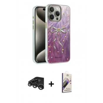 MARSİLYAN™- iPhone 15 Pro Max Kılıf Zirve Modern Prime - Siyah Bilvis 3D Mat Cam Ekran Koruyucu + Raze Metal Kamera Lens - TMGI