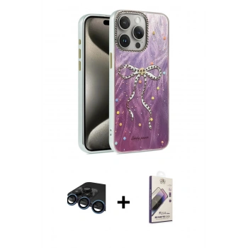 MARSİLYAN™- iPhone 15 Pro Max Kılıf Zirve Modern Prime - Siyah Bilvis 3D Mat Cam Ekran Koruyucu + Raze Metal Kamera Lens - LT