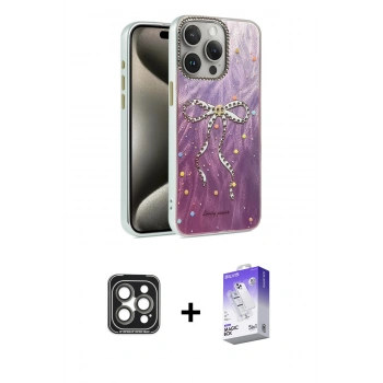 MARSİLYAN™- iPhone 15 Pro Max Kılıf Zirve Modern Prime - Siyah Bilvis 5in1 3D Magic Cam Ekran Koruyucu + PVD Metal Kamera Lens - GI
