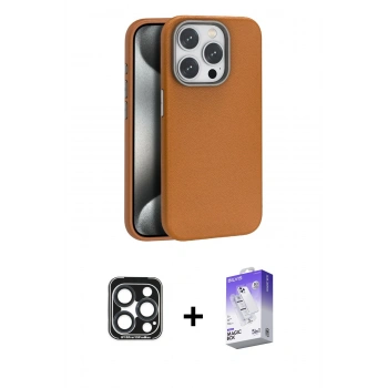 MARSİLYAN™- iPhone 15 Pro Max Kılıf Zirve Modern Prime - Siyah Bilvis 5in1 3D Magic Cam Ekran Koruyucu + PVD Metal Kamera Lens - LT