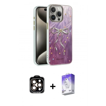 MARSİLYAN™- iPhone 15 Pro Max Kılıf Zirve Modern Prime - Siyah Bilvis 5in1 3D Magic Cam Ekran Koruyucu + PVD Metal Kamera Lens - TU