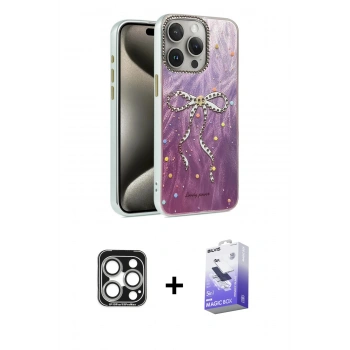 MARSİLYAN™- iPhone 15 Pro Max Kılıf Zirve Modern Prime - Siyah Bilvis 5in1 5D Magic Hayalet Cam Ekran Koruyucu + PVD Metal Kamera Lens - GS