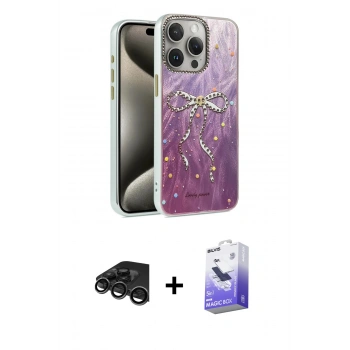 MARSİLYAN™- iPhone 15 Pro Max Kılıf Zirve Modern Prime - Siyah Bilvis 5in1 5D Magic Hayalet Cam Ekran Koruyucu + Raze Metal Kamera Lens - TMGI