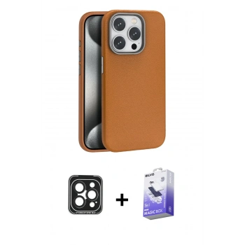MARSİLYAN™- iPhone 15 Pro Max Kılıf Zirve Modern Prime - Siyah Bilvis 5in1 5D Magic Hayalet Cam Ekran Koruyucu + PVD Metal Kamera Lens - SH