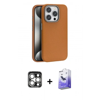 MARSİLYAN™- iPhone 15 Pro Max Kılıf Zirve Modern Prime - Siyah Bilvis 5in1 5D Magic Hayalet Cam Ekran Koruyucu + PVD Metal Kamera Lens - GS