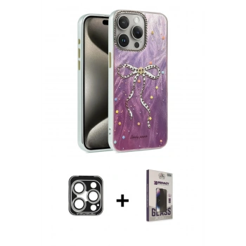 MARSİLYAN™- iPhone 15 Pro Max Kılıf Zirve Modern Prime - Siyah Bilvis Hayalet Cam Ekran Koruyucu + PVD Metal Kamera Lens - GS