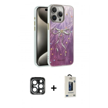 MARSİLYAN™- iPhone 15 Pro Max Kılıf Zirve Modern Prime - Siyah Bilvis Hayalet Cam Ekran Koruyucu + PVD Metal Kamera Lens - LT