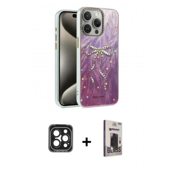 MARSİLYAN™- iPhone 15 Pro Max Kılıf Zirve Modern Prime - Siyah Bilvis Hayalet Cam Ekran Koruyucu + PVD Metal Kamera Lens - SH