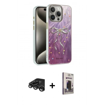 MARSİLYAN™- iPhone 15 Pro Max Kılıf Zirve Modern Prime - Siyah Bilvis Hayalet Cam Ekran Koruyucu + Raze Metal Kamera Lens - TMGI