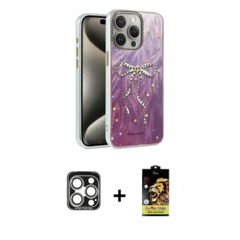 MARSİLYAN™- iPhone 15 Pro Max Kılıf Zirve Modern Prime - Siyah Buffer Cam Ekran Koruyucu + PVD Metal Kamera Lens - GS