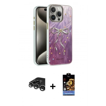MARSİLYAN™- iPhone 15 Pro Max Kılıf Zirve Modern Prime - Siyah Buffer Hayalet Cam Ekran Koruyucu + Raze Metal Kamera Lens - GS