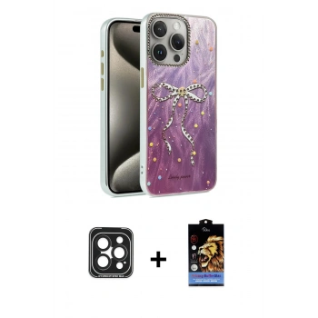 MARSİLYAN™- iPhone 15 Pro Max Kılıf Zirve Modern Prime - Siyah Buffer Hayalet Cam Ekran Koruyucu + PVD Metal Kamera Lens - SH