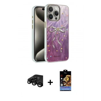 MARSİLYAN™- iPhone 15 Pro Max Kılıf Zirve Modern Prime - Siyah Buffer Hayalet Cam Ekran Koruyucu + Raze Metal Kamera Lens - SH
